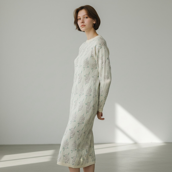 Michelle Stewart Dresses & Skirts - 90s Vintage Knit Sweater Dress Floral Cottagecore Minimal Midi